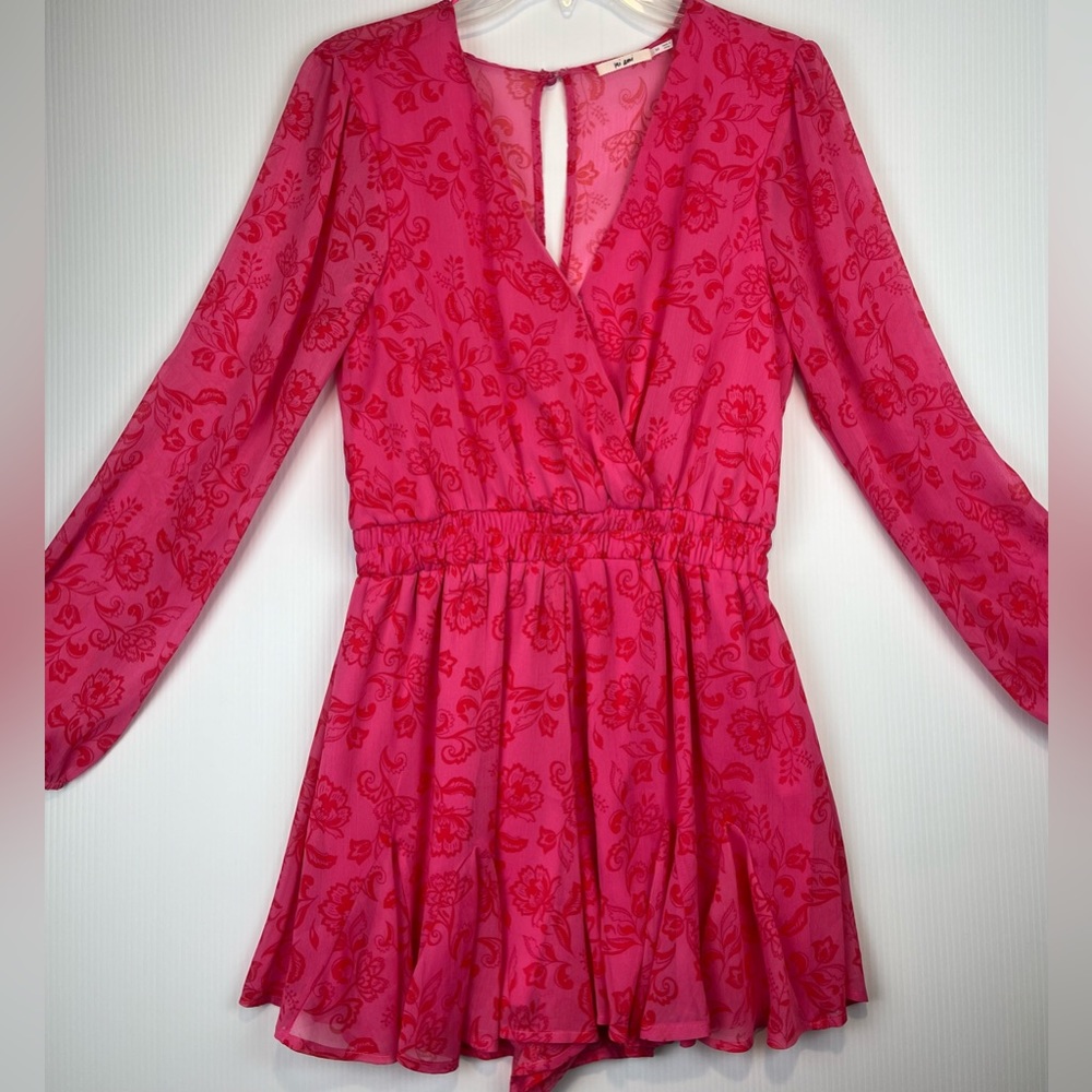 Mi Ami Pink SIZE M - Jumper Romper Skorts - NEW Long Sleeve, Lined, V Neck